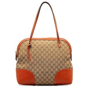 Gucci authentic shoulder bag GG mono canvas & orange leather Great holiday gift